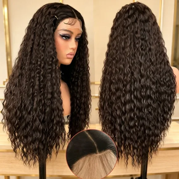 Black Long Curly Lace Front 13*3 Wigs for Black Women Long Deep Wave Synthetic Wigs with Baby Hair Heat Resistant Fiber Glueless