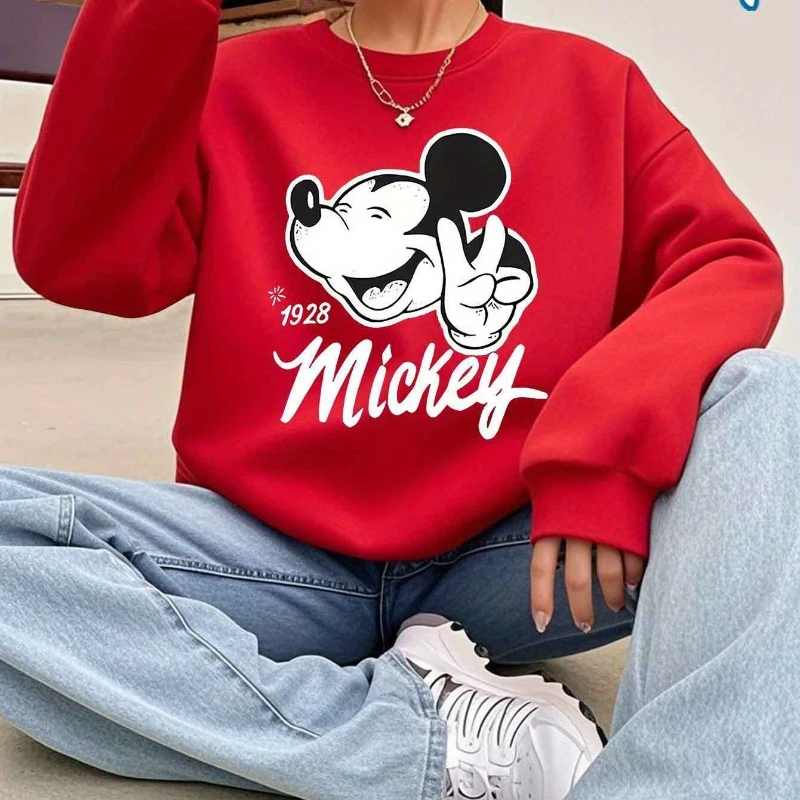

Джемпер с Микки Маусом Disney, модный негабаритный свитер унисекс с круглым вырезом, осенне-зимний флисовый повседневный универсальный уличный костюм
