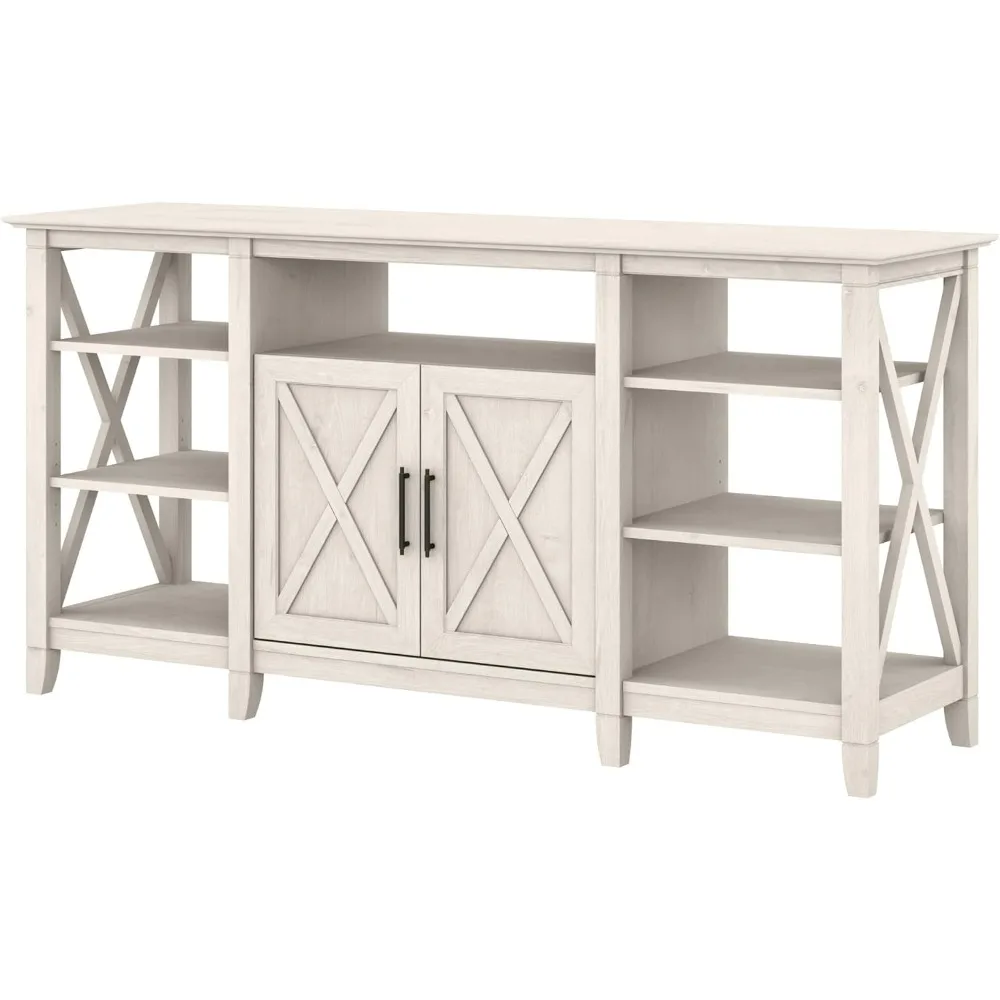 Tall TV Stand for 65 Inch TV in Linen White Oak, Farmhouse Entertainment Center with Storage