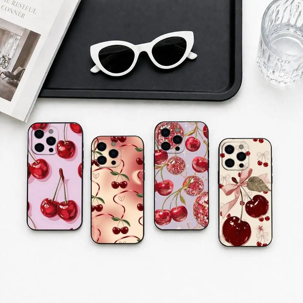 

Luxury-y Wine-e Red Cherry Phone Case For iPhone 17, 16,15,14,13,12,11 Plus,Pro Max, Others Soft Black Cover