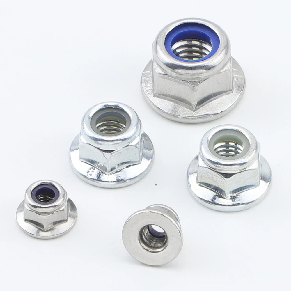Hex Flange Nylon Insert Spinlock Nut 304 Stainless Steel Zinc Plated Carbon Steel M3 M4 M5M6 M8 M10 M12 Hexagon Self-locking Nut
