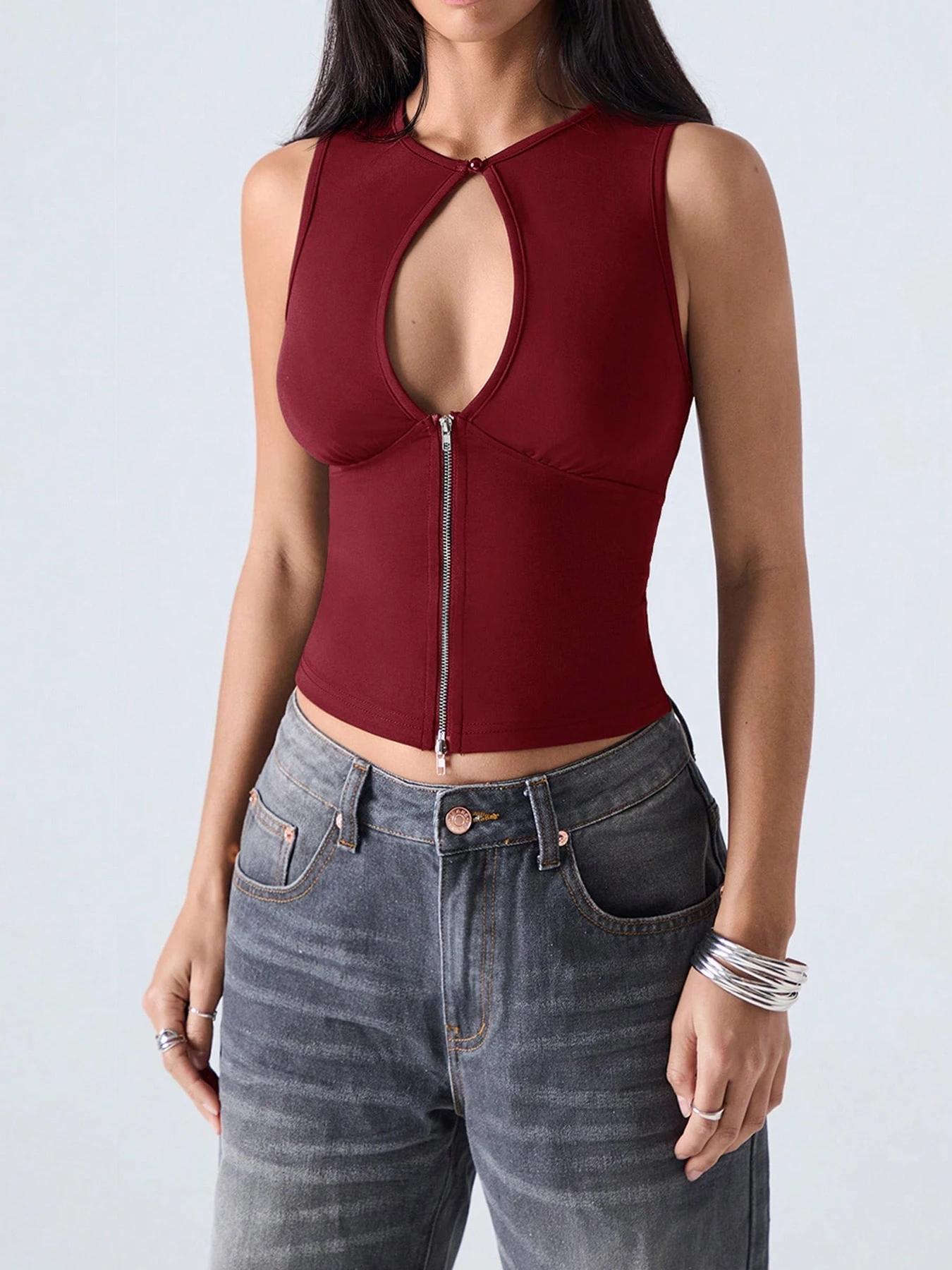 Summer sexy Street Vest Fashionable Hollow out Women's Spicy Girl Solid Color Sleeveless Personality T-Shirt Top