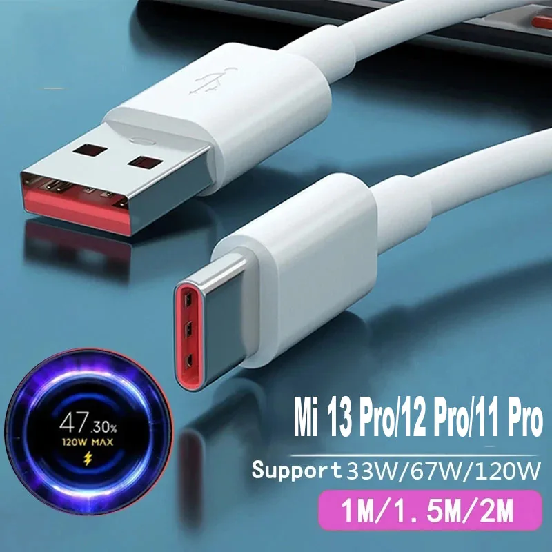 Original 120W Turbo Charger Cable USB Type C 6A For Xiaomi 13 Pro 12 Pro 12X Redmi K40S K50 Note 11 Pro+ 5G Black Shark 5 RS 67W