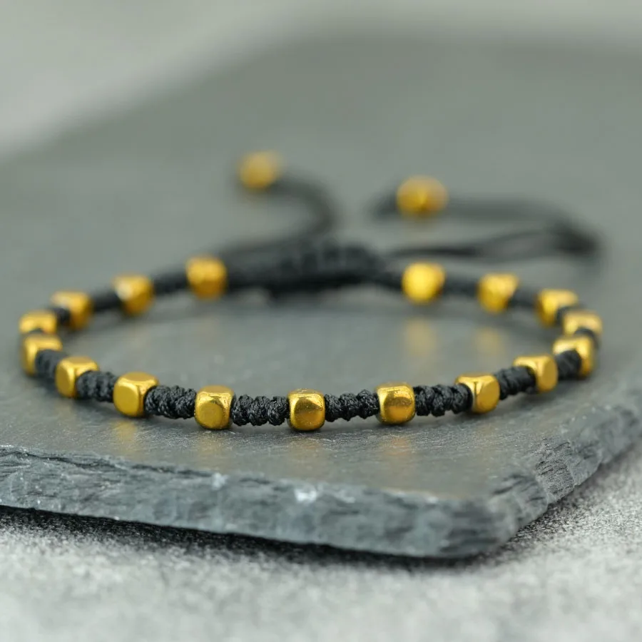 Handmade Braided Luck Bracelet Unisex Handmade Golden Healing Hematite Stone Wish Wristband Thanksgiving Day Couple Accessories