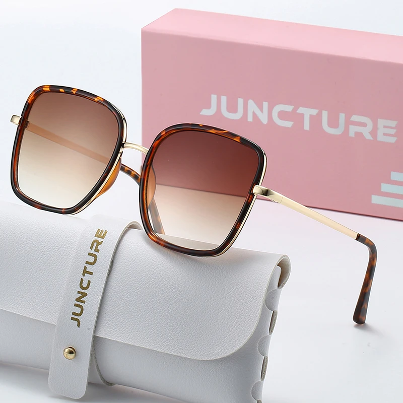 JUNCTURE نظارات شمسية مربعة أنيقة للنساء، نظارات شمسية بإطار كبير متدرج للسيدات، هدايا العطلات، نظارات شمسية للنساء