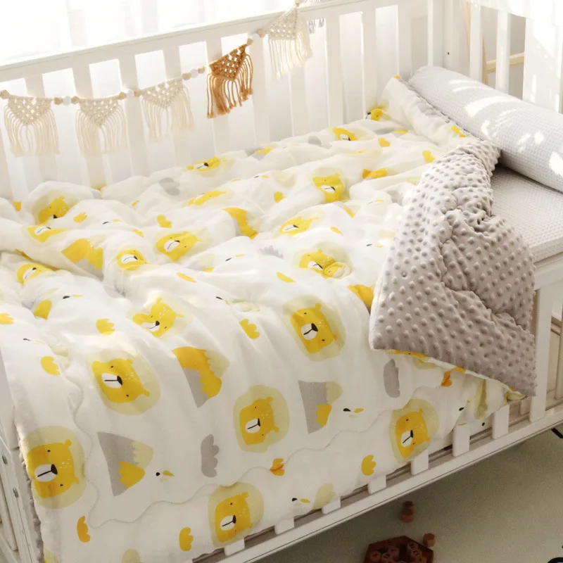 

Prewashed Soft Cotton Baby Duvet Newborn Dotty Plushed Thermal Comforter Printed Lion Infant Baby Crib Blanket With Filler