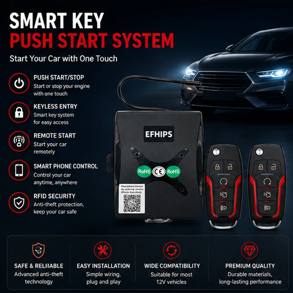 Telefone móvel APP Motor Remoto Iniciar e Parar Botão, Start-Stop Sistema de Ignição, Bloqueio Central, Entrada Keyless