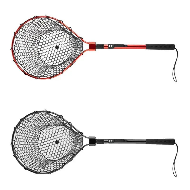 Fishing Net With Handle Telescoping Fishing Landing Net Portable Silicone Mesh Folding Fish Hand Net Fishing Gear Accessorie