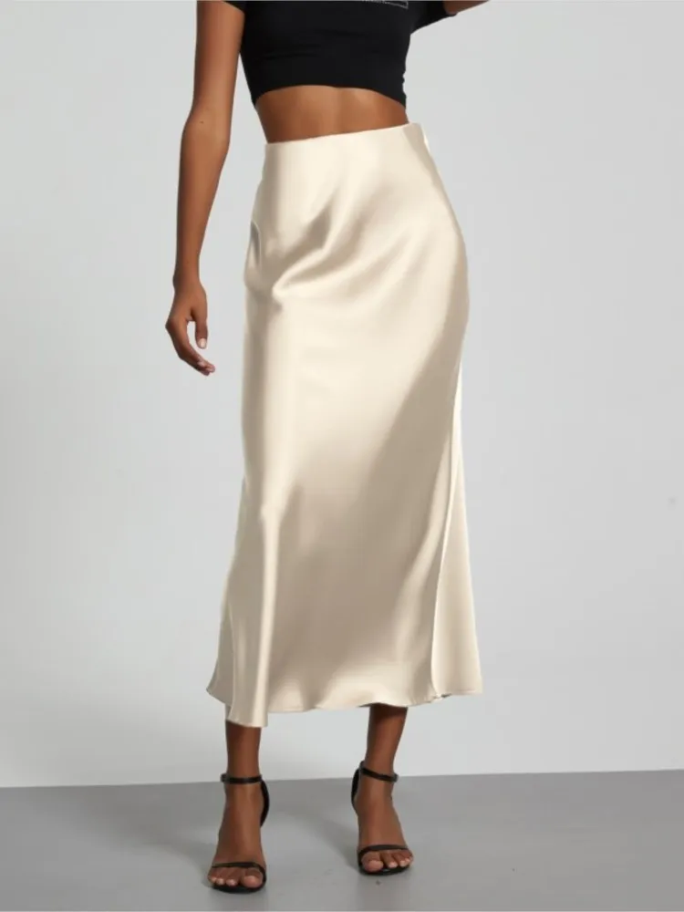

Vintage Y2k Long Skirt Women 2025 Summer Fashion Slim Solid Color Maxi Dress Faldas Skirts Elegant Casual