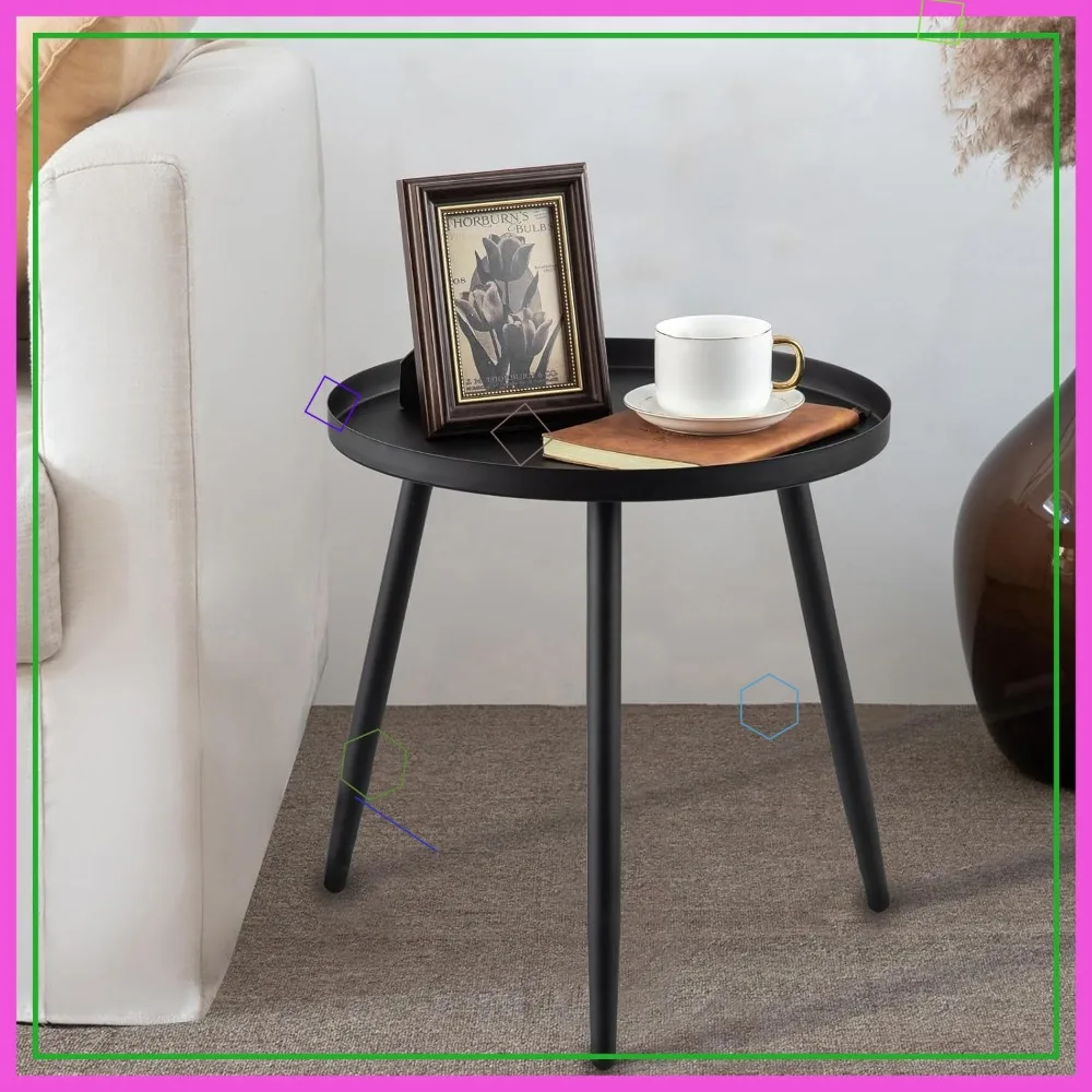

Modern Round Side Table with 3 Legs - Matte Black Finish for Small Spaces, Living Room, Bedroom