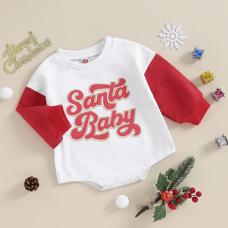 

Christmas Toddler Jumpsuit Cozy Long Sleeve Crew Neck Romper with Festive Letters for Baby Boys and Girls Winter Outfit