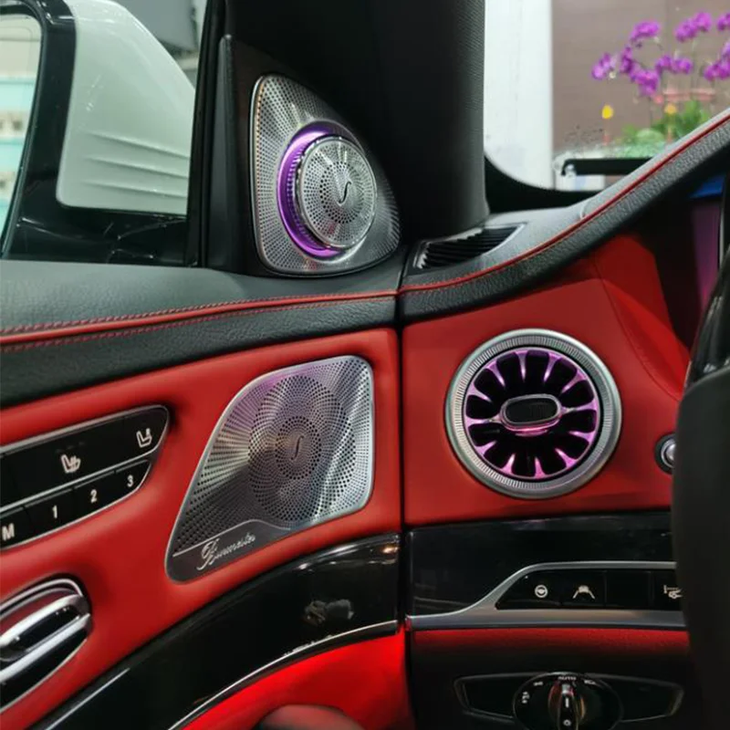 لمرسيدس بنز W222 S فئة فتحات الهواء الأمامية والخلفية ثلاثية الأبعاد 4D الدورية مكبر الصوت الديكور التوربينات السيارات المحيطة ضوء اكسسوارات السيارات