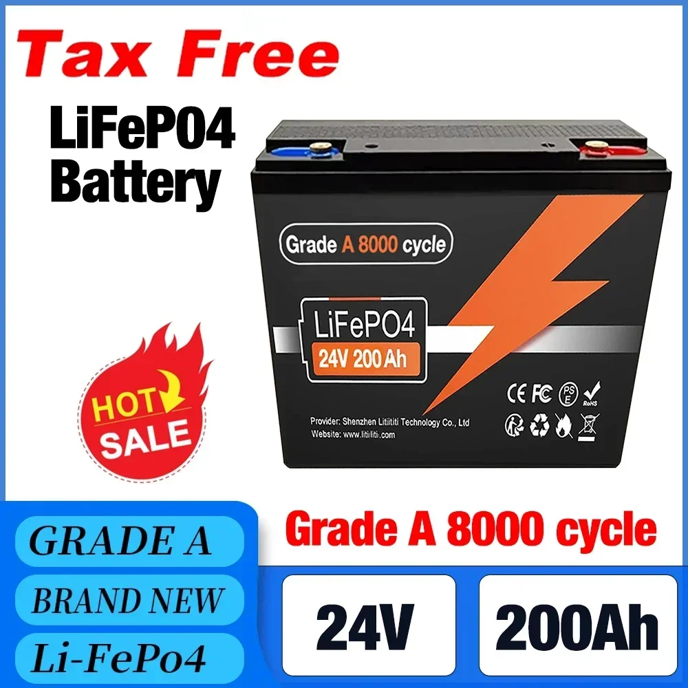 New 24V 100Ah 120Ah 150Ah 200Ah LiFePO4 Battery, Built-in 200A BMS Rechargeable Battery for Inverter Solar RV No Tax🔋