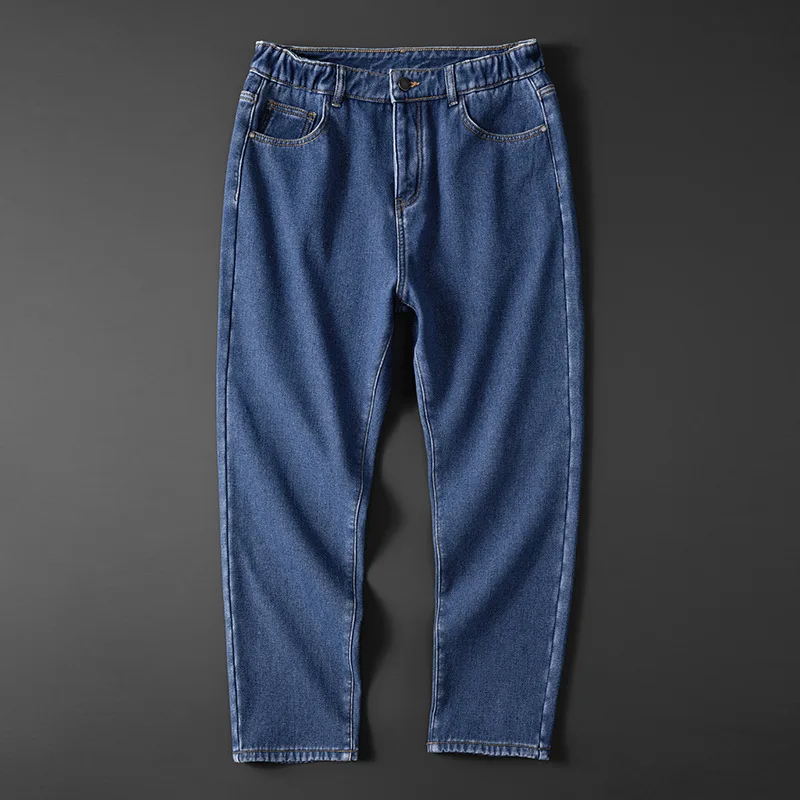 Jeans sarouel amples rembourrés pour hommes, pantalons élastiques, pantalons chauds, pantalons à jambes larges, pantalons décontractés pour jeunes, 46, 48, grands verges, automne, hiver