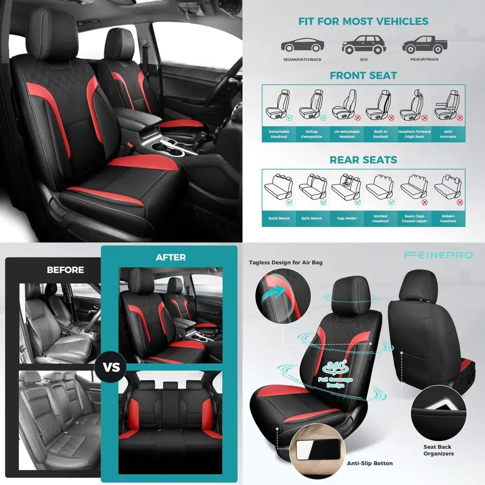 

Universal Breathable Faux Leather Car Seat Covers, 5-Seat Set for Most Cars, Sedans, SUVs & Trucks