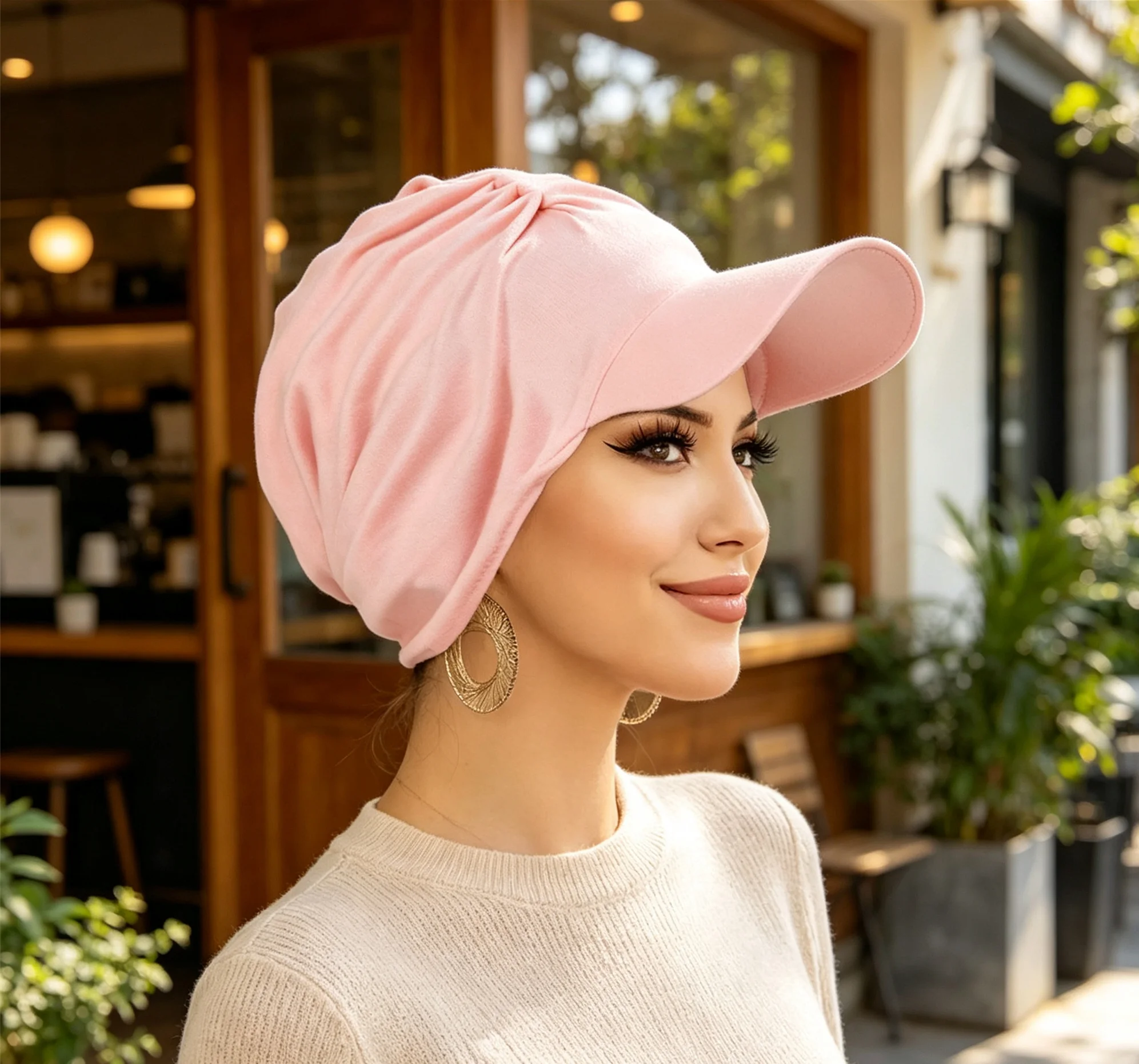 Plain Wide Brim Hat Headwraps Sun Visor for Women Muslim Turban Cap Chemo Pullover Bonnet Sun Hat Hair Loss Head Wrap Outdoor