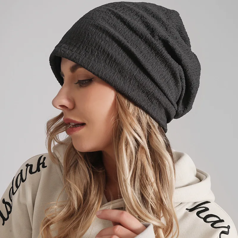 Black Knit Slouchy Beanie, Unisex Casual Baggy Hat, Fashion Skull Cap for Autumn Winter, Postpartum & Daily Use