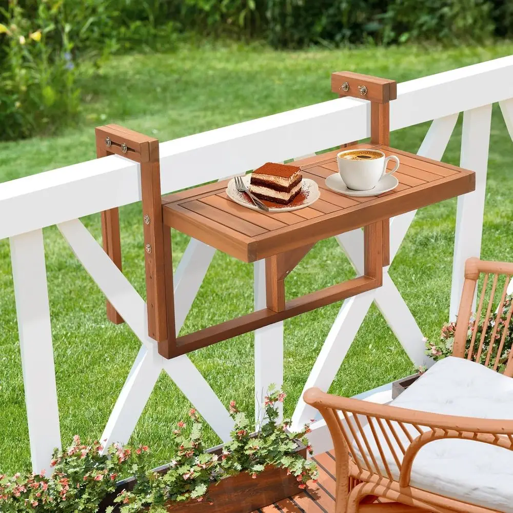22in Acacia Wood olding Balcony Hanging Table – Adjustable Height & Width, Balcony Railing Table Ideal or Dierent Railing Widths