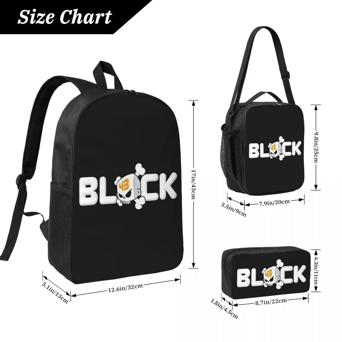 Ken Block Acrylic Skull Backpack Student BookBag School Bag Computer Shoulder Bags 3ps Insulated Lunch Bag Pencil Case