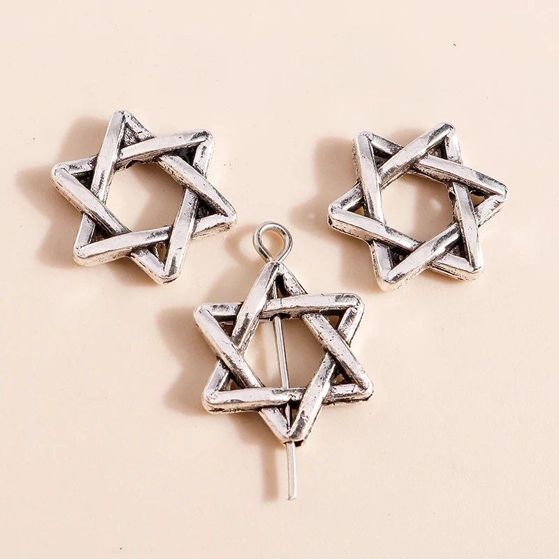 Leslie 20pcs Antique Silver Color Star Of David Charms Beads For Jewelry Making DIY Pentagram Stars Pendants Handmade Findings