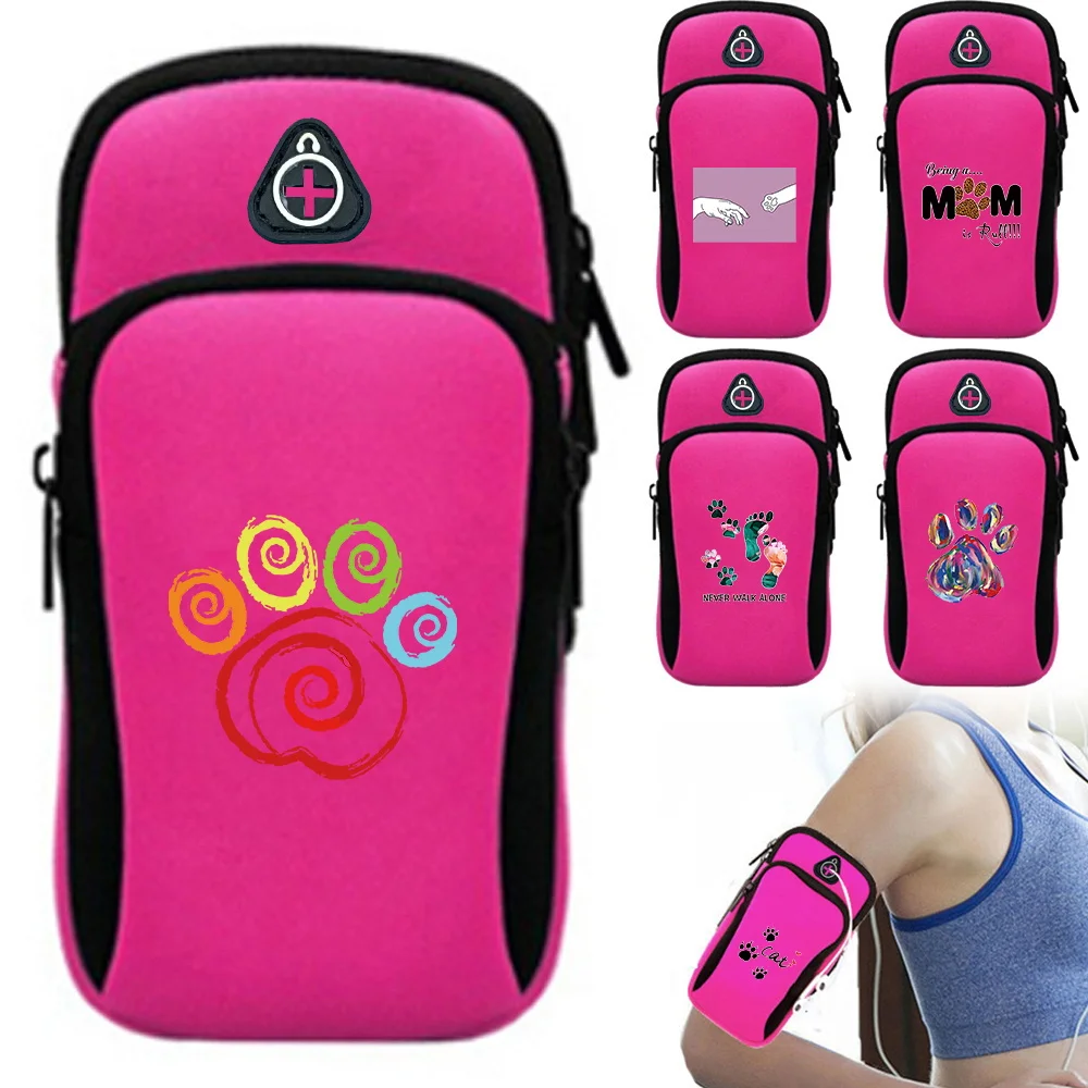Footprints Pattern Sundries Storage Bag Fashion Sports Running Bag Portable Adjustable Zipper Band Bags Cycling Gym Phone Bags