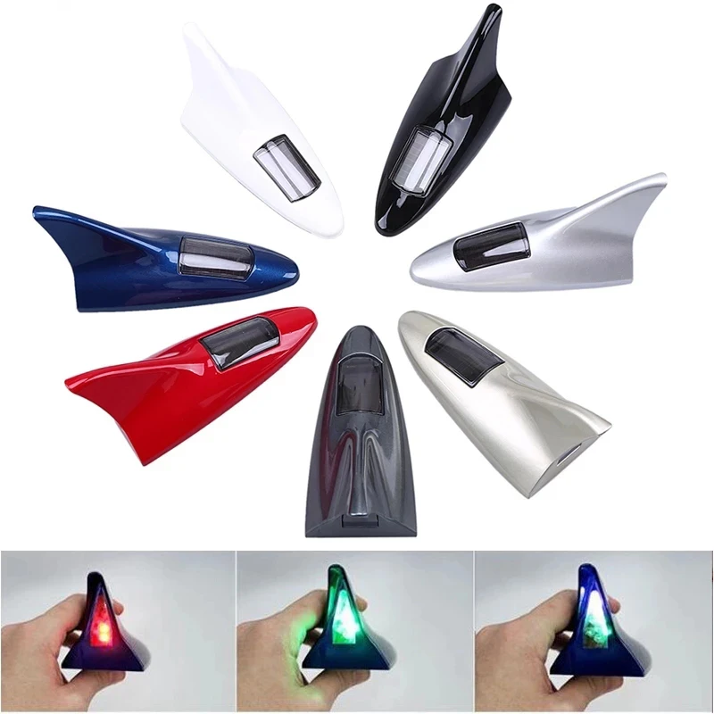 Universal Car Shark Fin Antenna Solar Powered Anti Collision Anti-Rear-End LED Car Roof Warning Lamp Aerials Decorativw Antenna