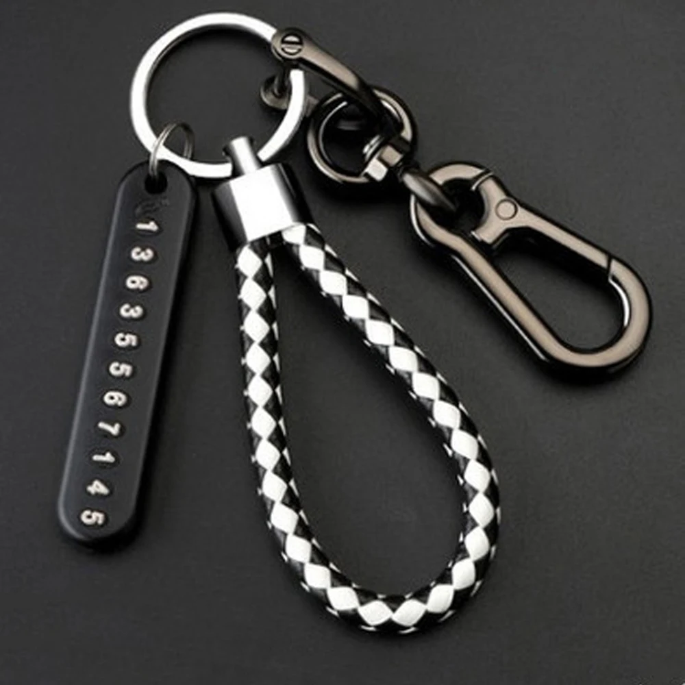 Lock Key Ring Leather Bradied Vehicle Pendant Keyring Car Keychain Anti-lost Phone Number Plate