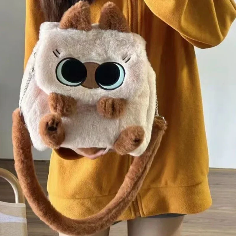 

Plush Cartoon Siamese Cat Backpack Simplicity Large Capacity Campus Bag Commuting Flip Cover Diagonal Span Bag Soft Gifts