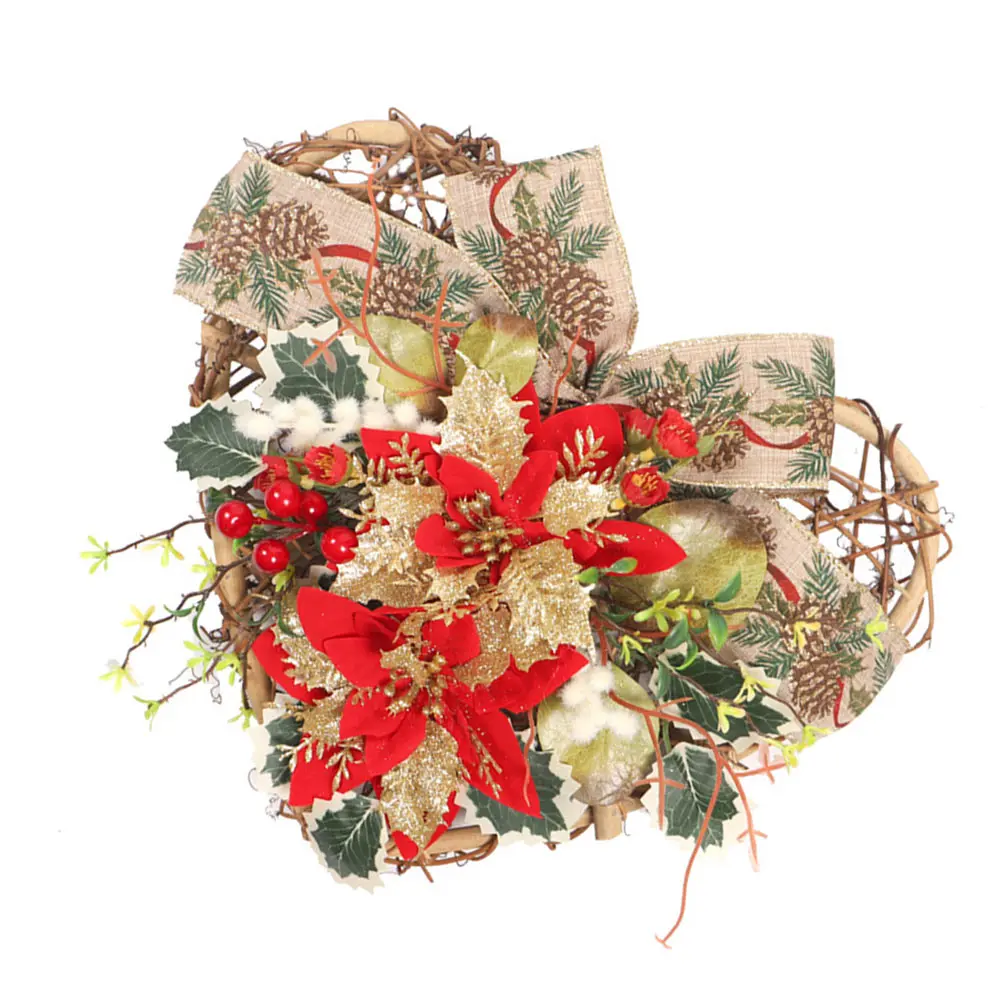 

1pc Christmas Wreaths with Lights Colorful Garland Heart Shaped Ornament Bow Pendant Realistic Texture Material Festive
