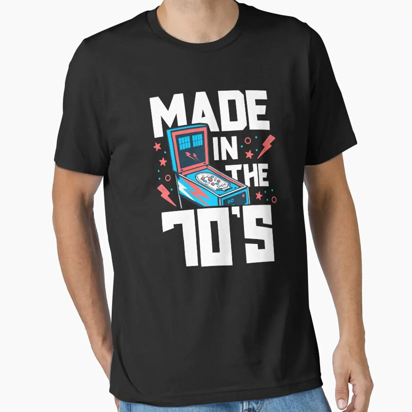 Made In The 70s Pinball T Shirt For Men Retro Arcade Essential vintage Washed Soft Casual Breathable homme Versatile graphic