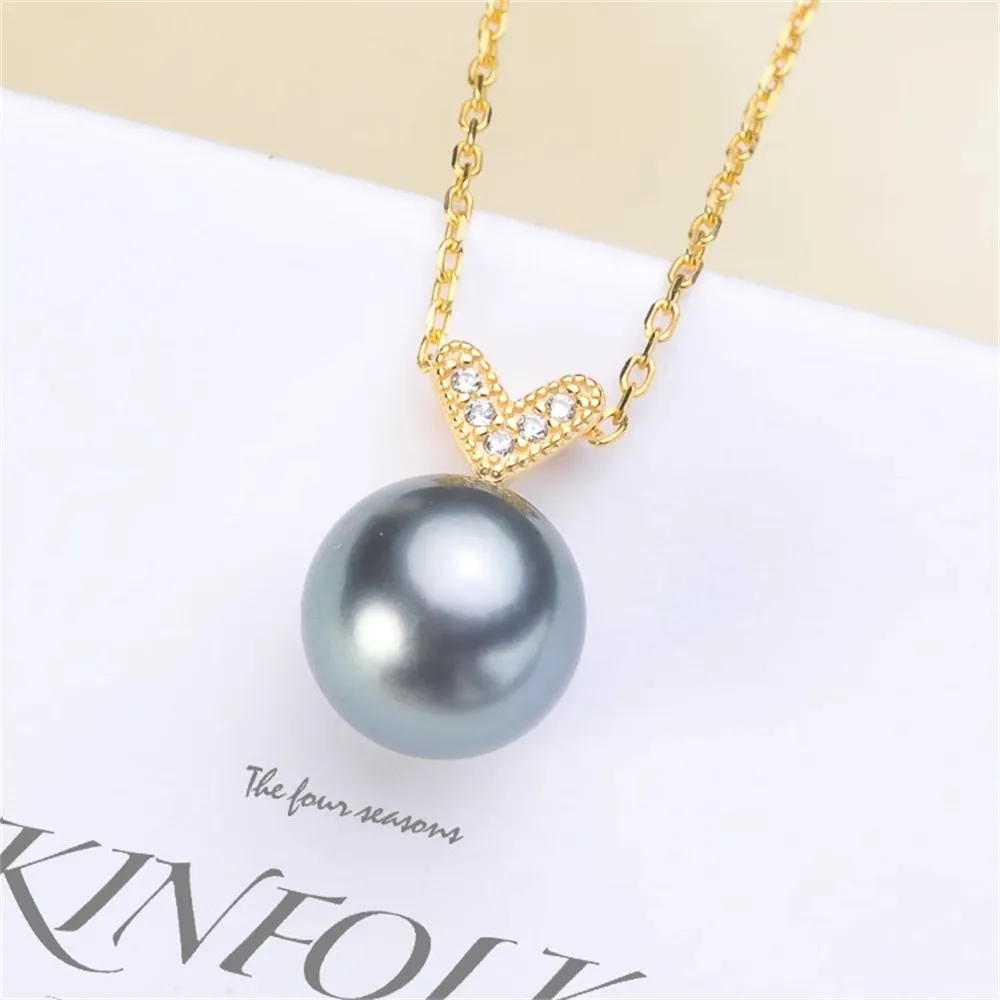 

DIY Pearl Accessories S925 Sterling Silver Natural Pearl Jade Love Pendant Empty Tray Fit 8-10mm Round Oval Beads D040