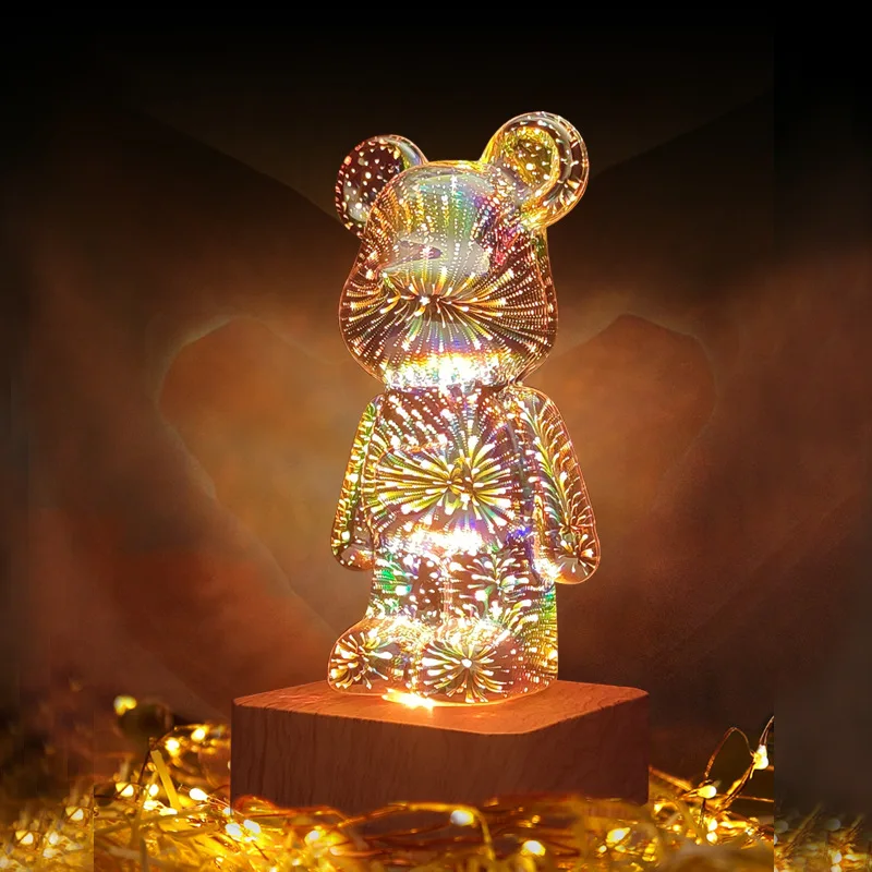 Imagem -03 - Fogos de Artifício 3d Led Night Light Urso Luz Ambiente Modos de Mudança de Cor Lâmpada de Mesa com Usb Bear Decor Room