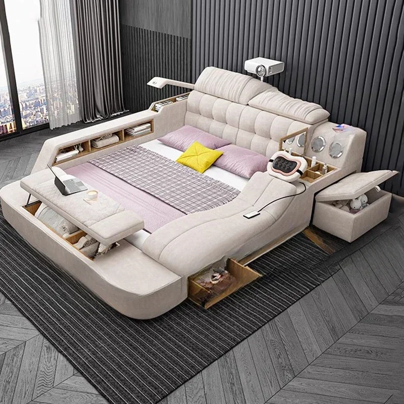 

Multi-functional tatami soft bed with massage, projection and Bluetooth speaker for the ultimate home viewing experience أسرّة