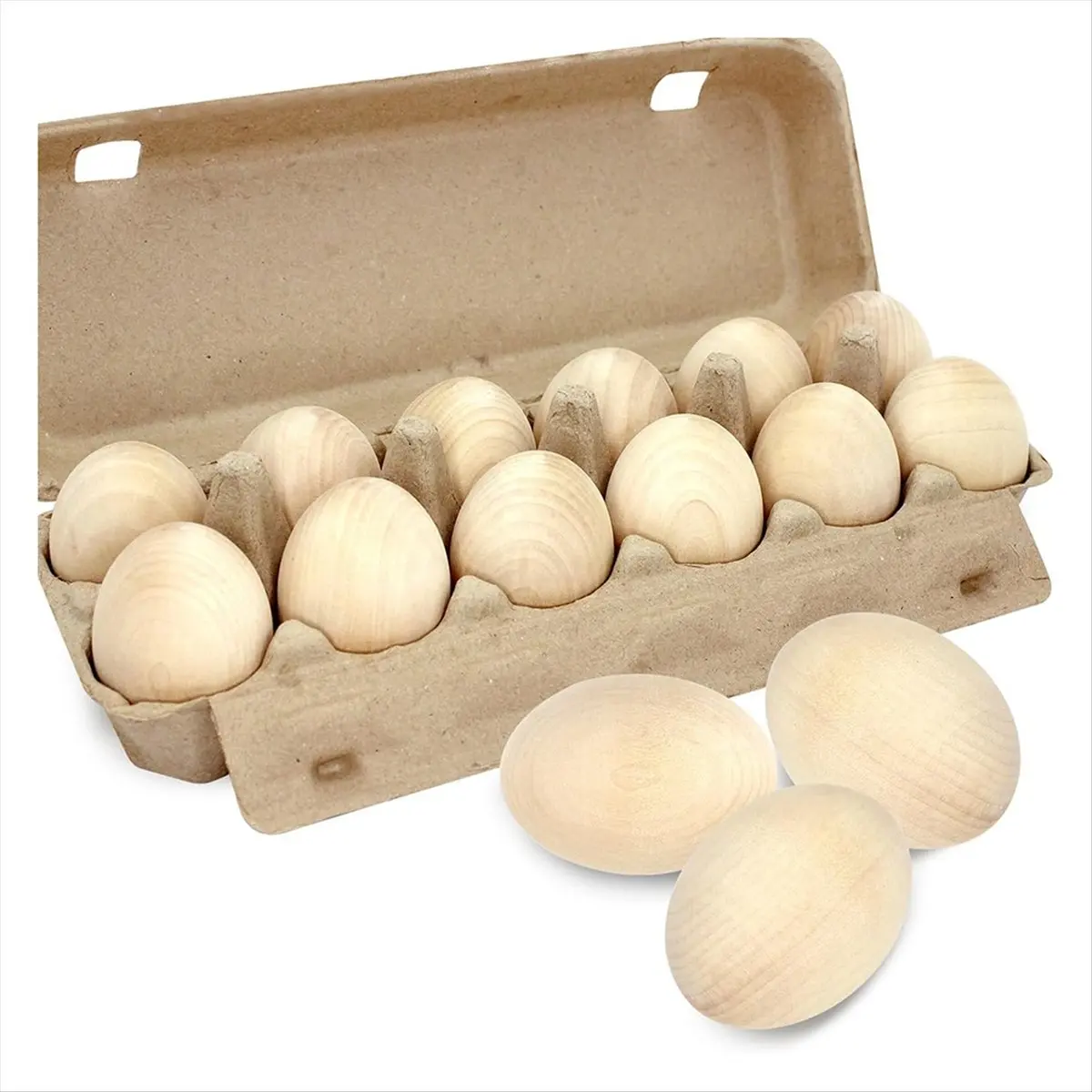 A77K 12 Pcs Wooden Eggs Painted Fake Easter Eggs Unpainted Fake Wooden Eggs for Crafts,Easter Decoration Wood Color