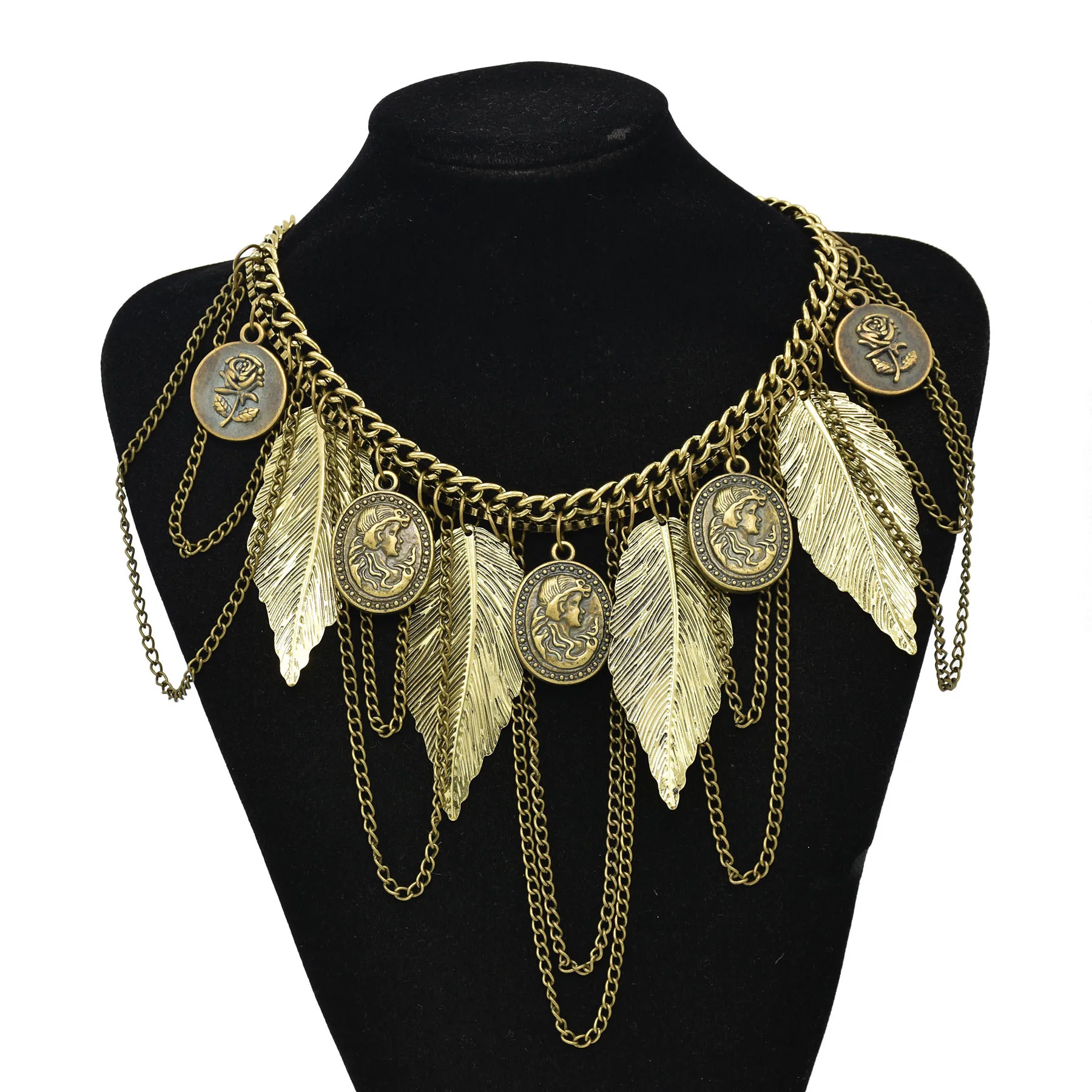 Vintage Golden Silvery Leaves Chains Coins Tassel Choker Necklace for Women Bohemian Turkey Kurdish Collar Jewelry Accessories