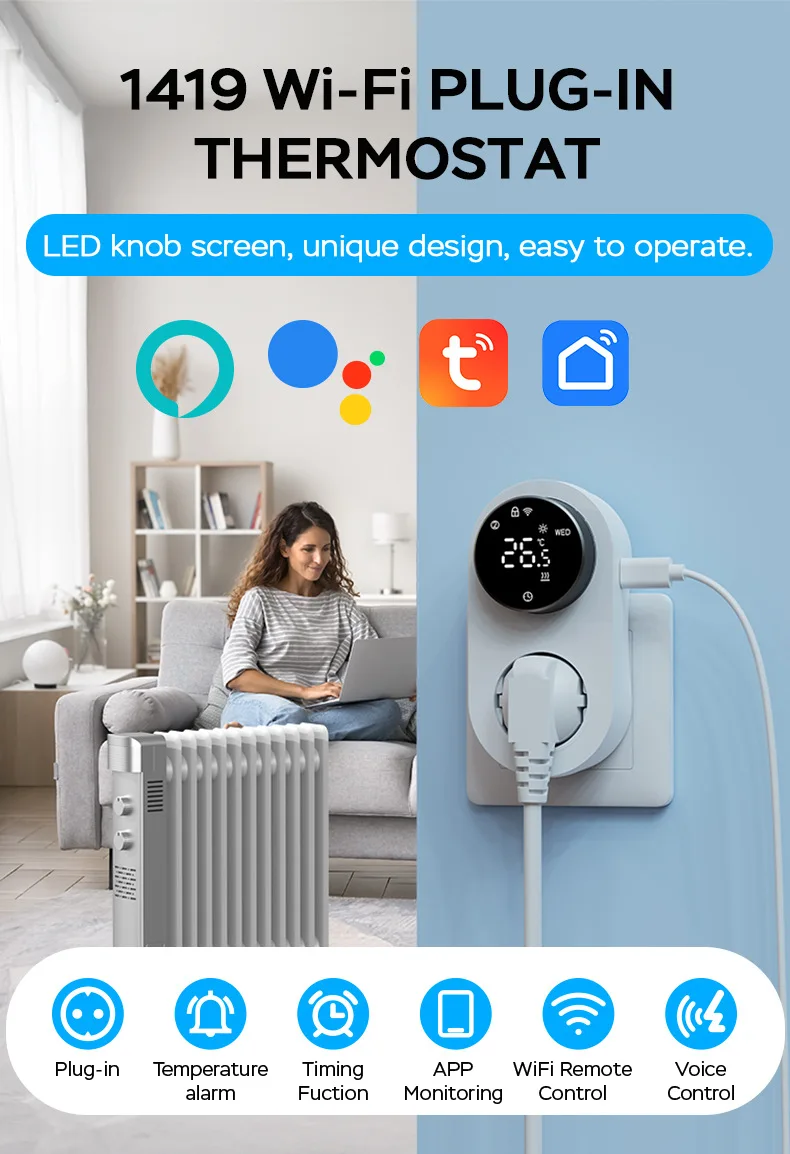 WiFi intelligenter Temperaturreglerstecker, mit sensorprogrammierbarem Digitalanzeige-Knopf APP-Temperaturregelungssteckdose