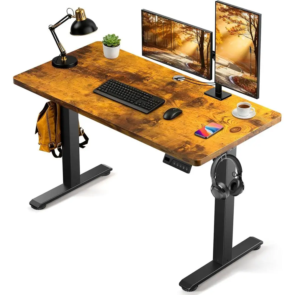 55 x 24 Inch Electric Adjustable Standing Desk, 3 Memory Heights, Cable Management, Brown