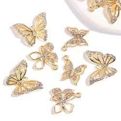 10Pcs/Lot Mixed Style Delicate Alloy Rhinestone Butterfly Pendant Gold Plated For DIY Earrings Necklace Jewelry Making Charms