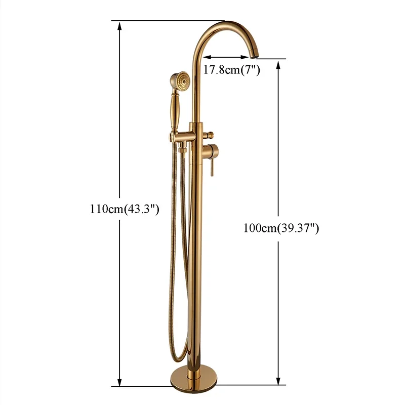 

Vidric Vidric Golden Bathtub Shower Faucet Single Handle Hot Cold Water Mixer cTap Brass Handshower Floor Standing Bath Shower F