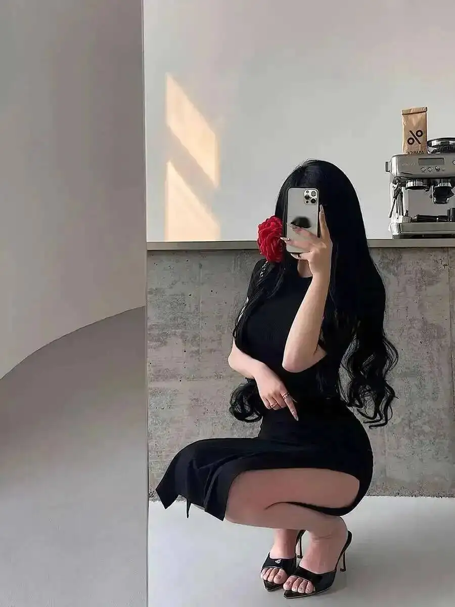 Basic Nauwsluitende Slanke Korte Mouwen Taille Cinching Slit Mid Lengte Hip Knuffelen Jurk T-shirt Zoete Koreaanse Vrouwen Tops G8F8