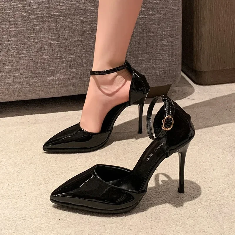 11 cm Schwarz Heels 2024 Herbst Sexy Spitz frauen Pumpen Fashionabl One-strap Design Casual Kleid Schuhe elegante Braut Schuhe