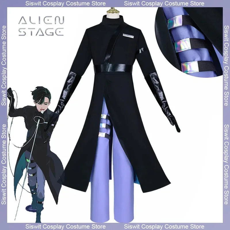 

Anime Alien Stage Ivan Cosplay Costume Black Sorrow Black Uniforms Stage Performance Idol Outfits Party Carnival Dress Up Men