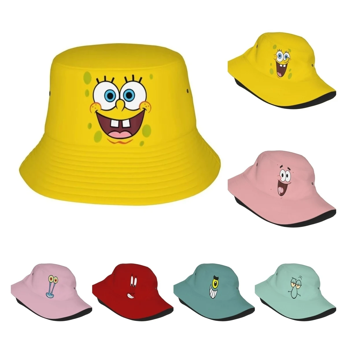 Custom Wear Bucket Hats Spongebobed SquarePants Smiling Big Face Bob Hat Cotton Fisherman Caps Beach Fishing Hat Sun