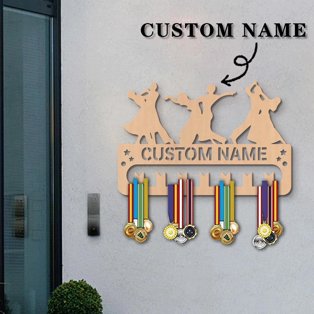 1pc Custom Wooden Duet dance Medal Hanger, Personalized Medal Display Rack for Athletes,Ideal Gift for Family Friends view 2