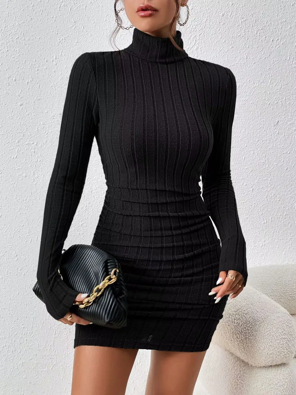 

Winter new high-neck slim-fit elegant full-skirt dress