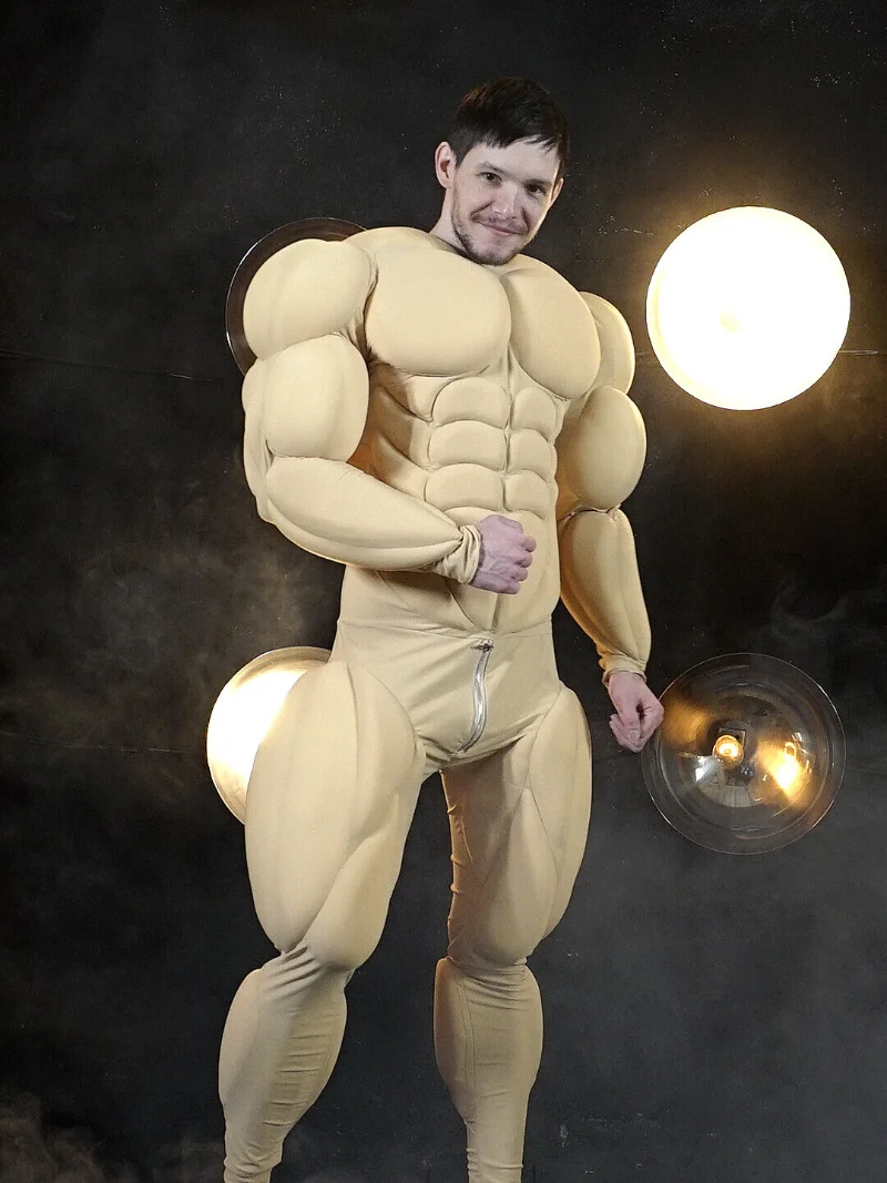 

Muscle Suit Costume Cosplay Halloween Spandex Beige Color Large Event Play Costume Xmas Easter Festival