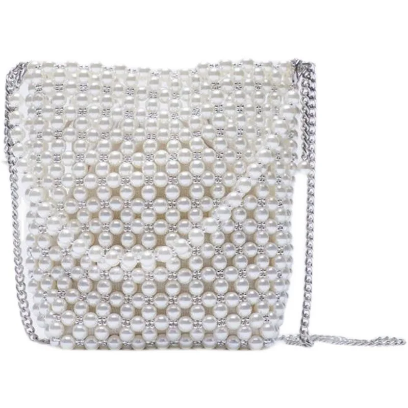 

ZA New Pearl Beaded Bag White Beaded Fairy Portable Messenger Bags with Chain Female Purses and Handbags Cross Body Bag Woman