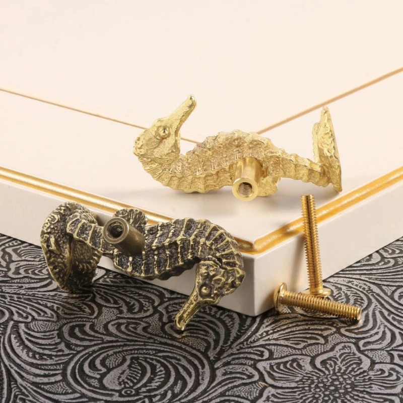 Retro Ocean Style DIY Furniture Pull Handle - Brass Sea Horse Creative Cabinet Drawer Handle Knob Hardware Accessory