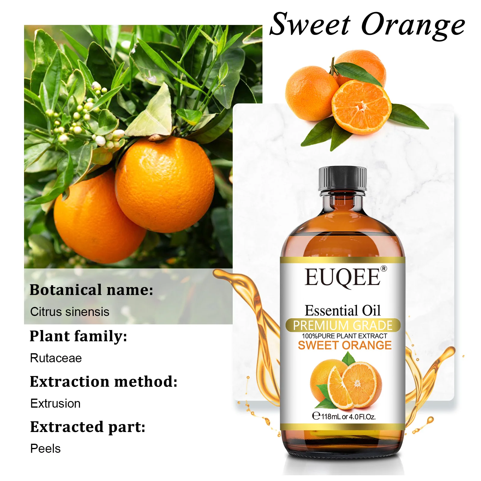 EUQEE 118ML Essential Oil For Humidifier Diffuser Sweet Orange Lavender Eucalyptus Aroma Oils,SPA Massage,Hair Care,DIY Soap