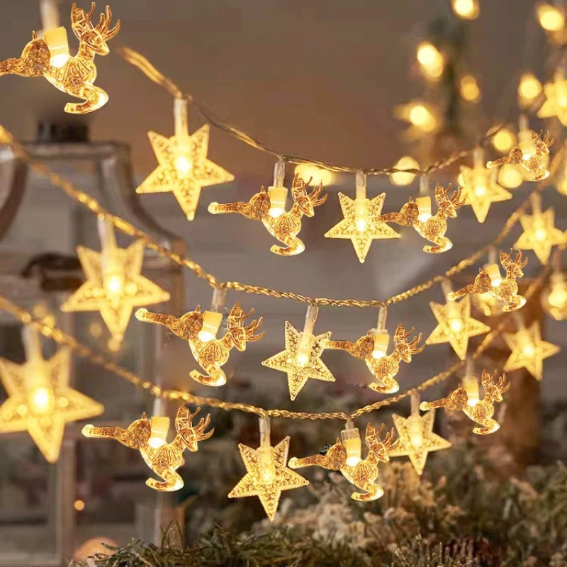 

Christmas Tree Decorations String Lights Outdoor Snowflake Stars Elk Hanging Ornaments Home Party Decoration LED Lamp Supplies